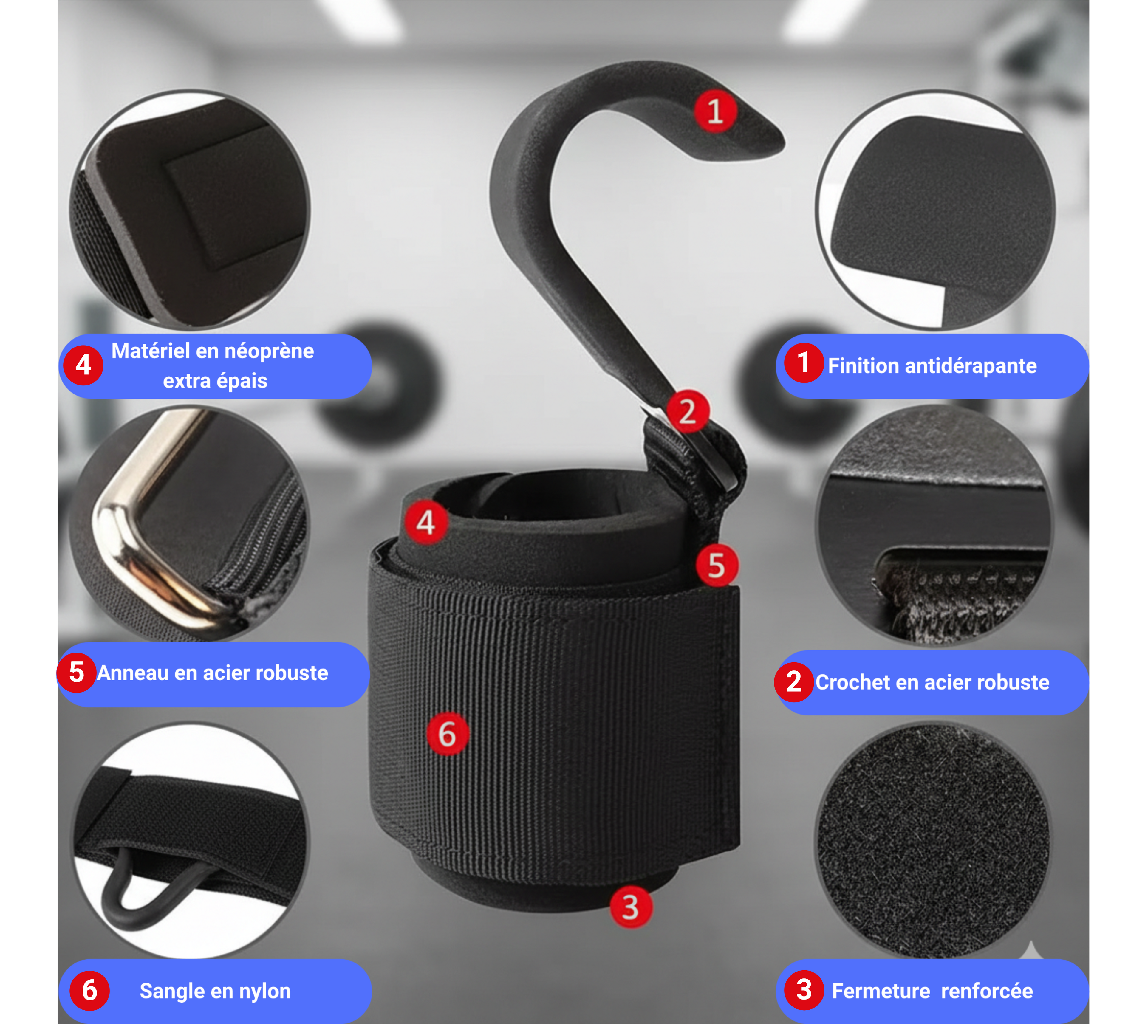 Crochets de Musculation avec Bandes de Poignet