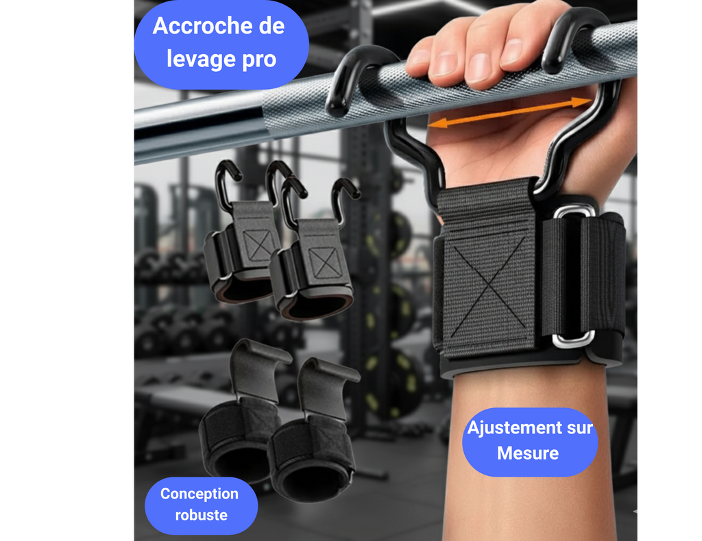 Crochets de Musculation avec Bandes de Poignet