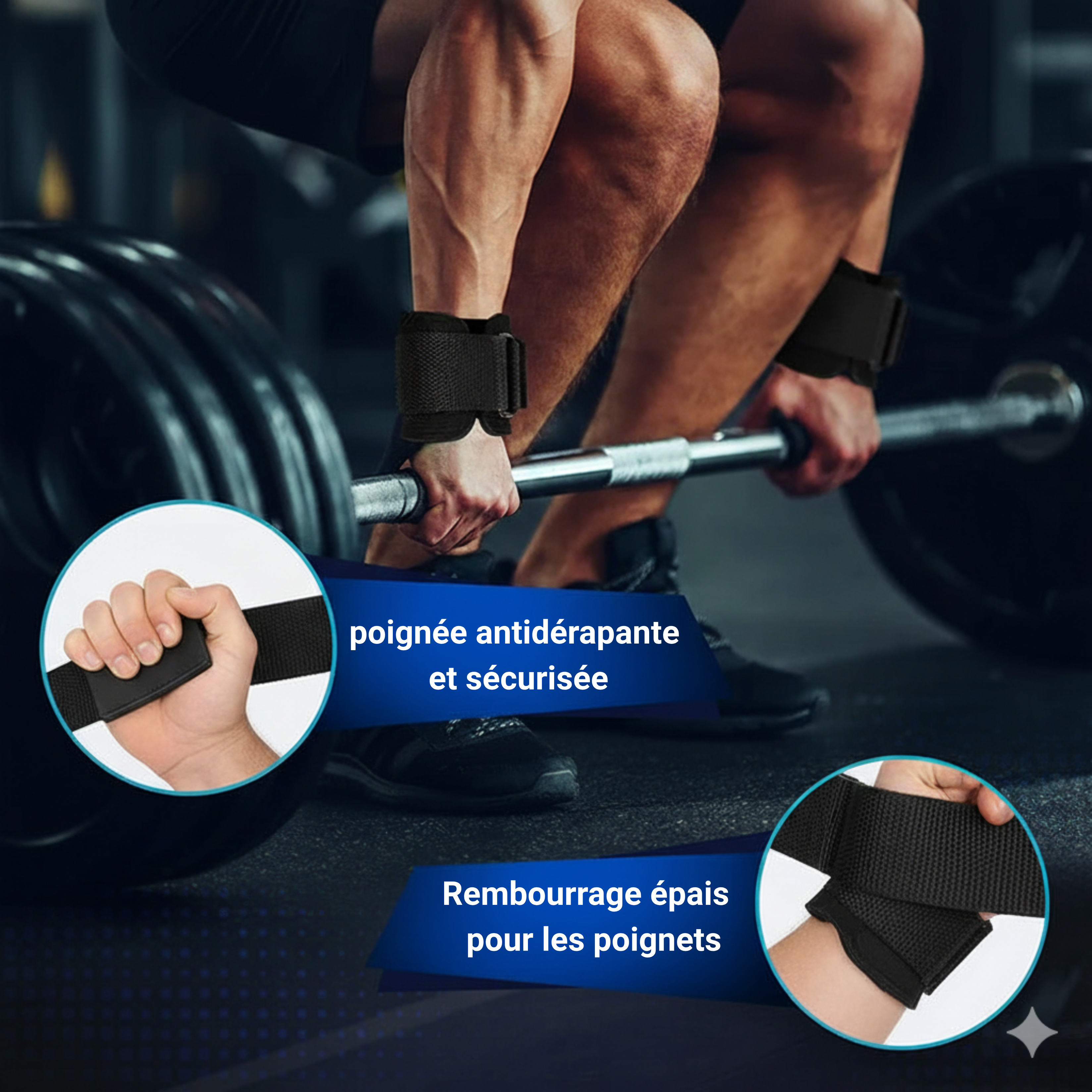 Crochets de Musculation avec Bandes de Poignet