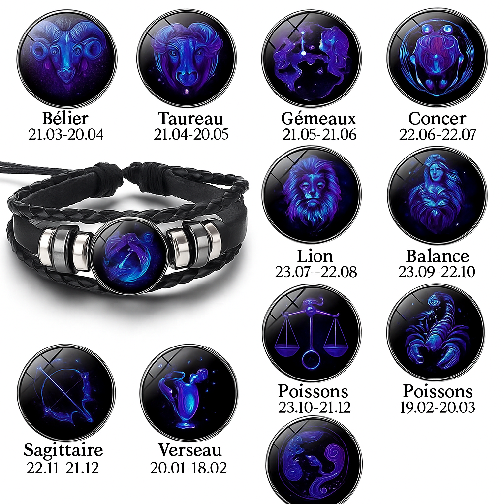Bracelet Signe Astrologique Tressé (Brille dans la nuit)