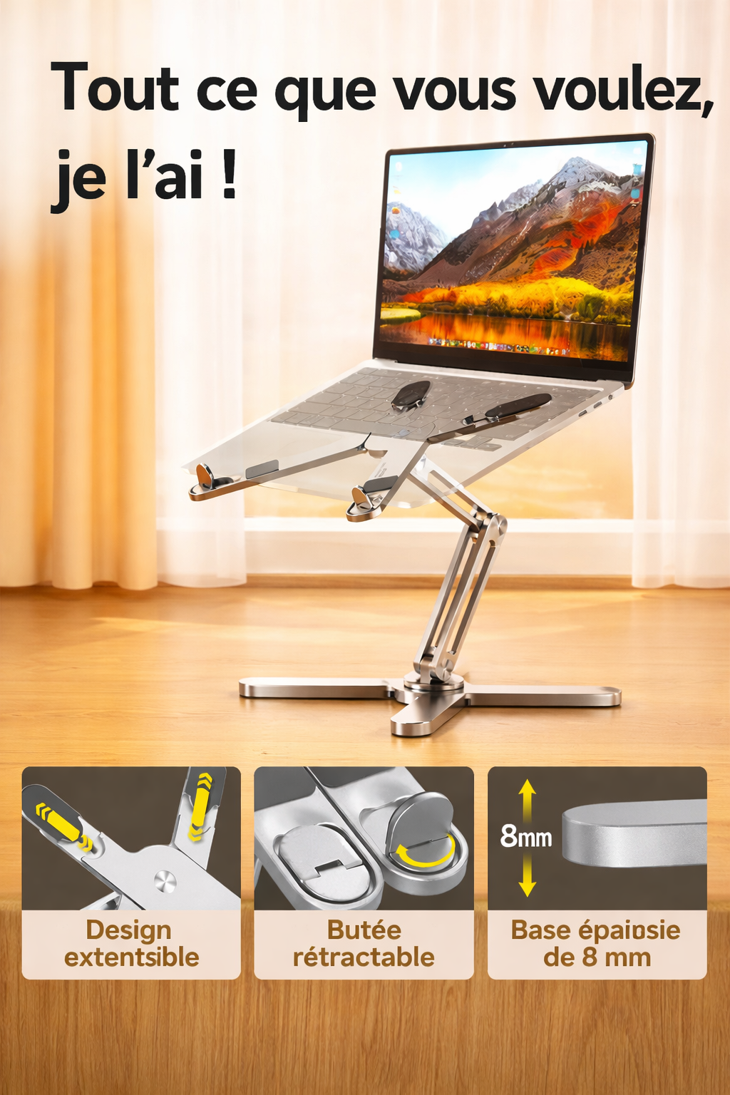 Support Ordinateur Ergonomique Réglable – Améliore la Posture & Réduit les Douleurs au Bureau