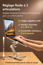 Support Ordinateur Ergonomique Réglable – Améliore la Posture & Réduit les Douleurs au Bureau