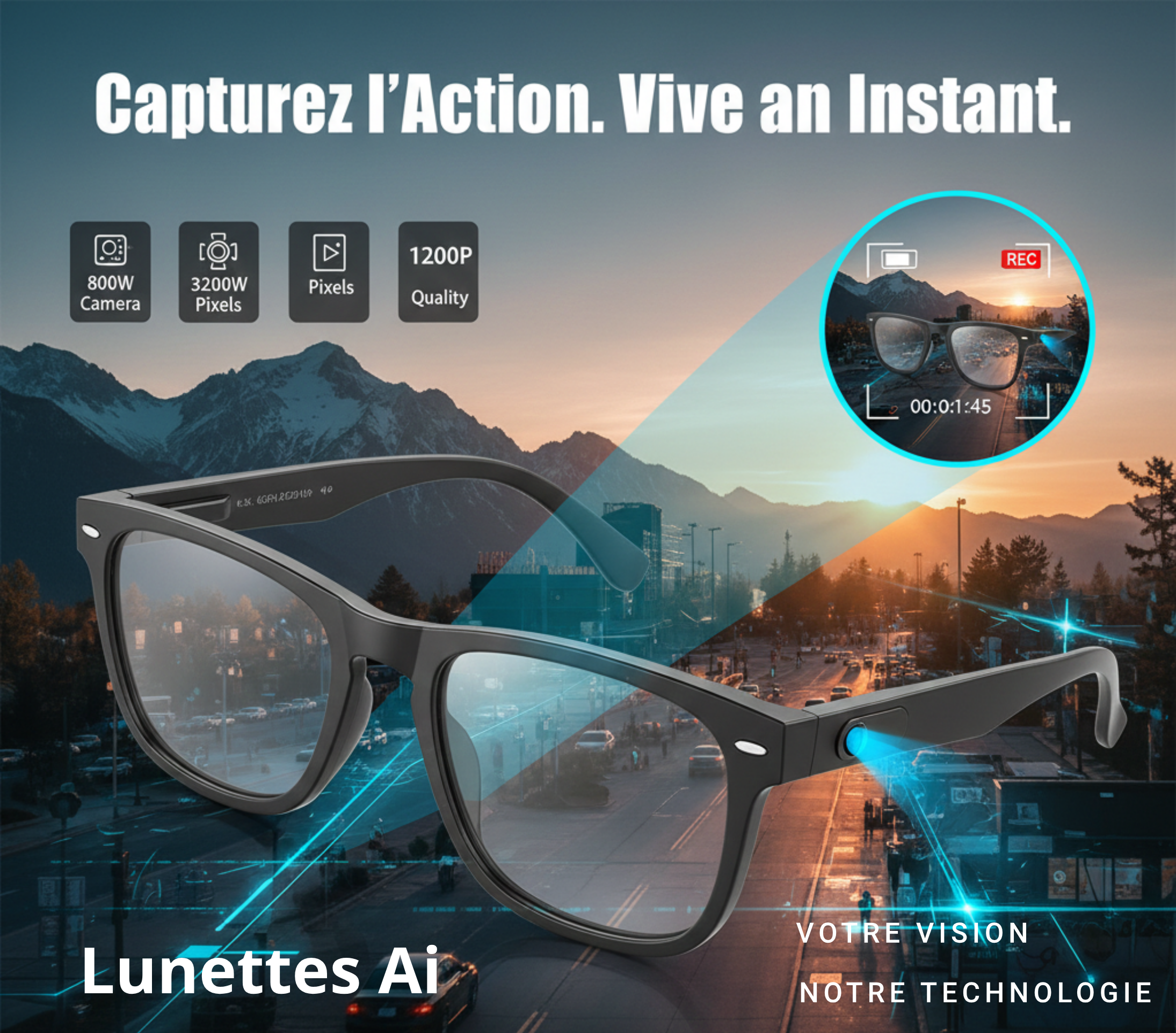 Lunettes AI Intelligentes 8MP
