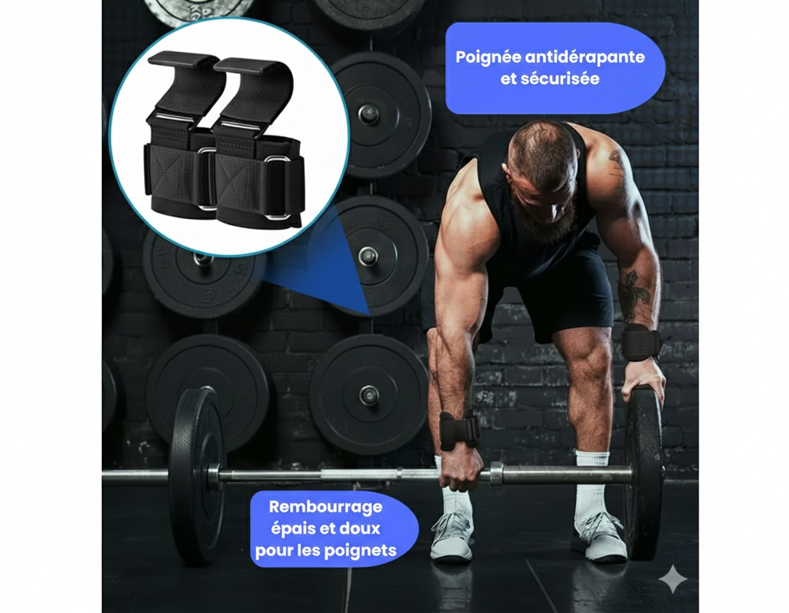Crochets de Musculation avec Bandes de Poignet